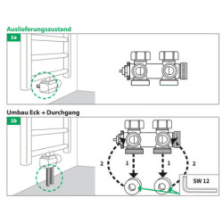 Ventil-Armaturen Set Multiblock Universal Eck- und Durchgangsform inkl. Thermostatkopf - BLR255 - 12