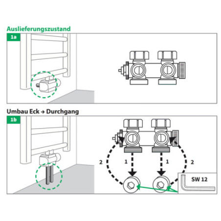 Ventil-Armaturen Set Multiblock Universal Eck- und Durchgangsform inkl. Thermostatkopf