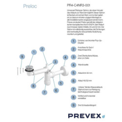 PREVEX Preloc Universal-Platzspar-Siphon für Badwaschbecken mit verchromtem Pop-Up | aus recyceltem Kunststoff - PR4-C4NR3-001 - 1