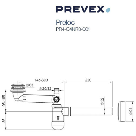 PREVEX Preloc Universal-Platzspar-Siphon für Badwaschbecken mit verchromtem Pop-Up | aus recyceltem Kunststoff