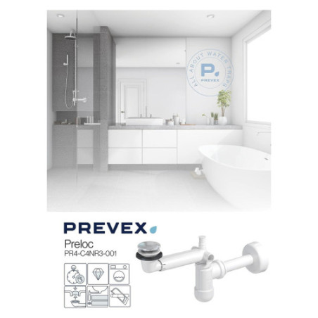 PREVEX Preloc Universal-Platzspar-Siphon für Badwaschbecken mit verchromtem Pop-Up | aus recyceltem Kunststoff