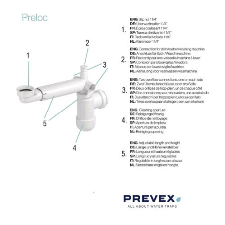 PREVEX Preloc Sifon für Waschbecken / Badezimmer, platzsparender Universal-Siphon | aus recyceltem Kunststoff