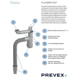 PREVEX Flexloc Universal-Platzspar-Siphon für Küchenspüle, flexibles Ablaufrohr | aus recyceltem Kunststoff - FL1-N2NF4-007 - 2