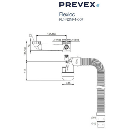 PREVEX Flexloc Universal-Platzspar-Siphon für Küchenspüle, flexibles Ablaufrohr | aus recyceltem Kunststoff