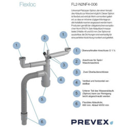 PREVEX Flexloc Siphon 1 1/2" mit 2 Anschlüssen für Küchenspülen/Becken Recyclet - FL2-N2NF4-006 - 2