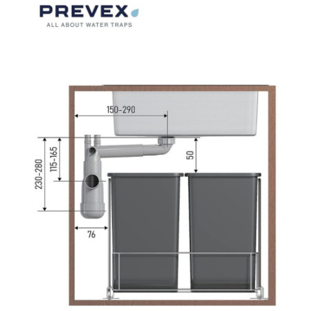 PREVEX Flexloc Siphon 1 1/2" mit 2 Anschlüssen für Küchenspülen/Becken Recyclet