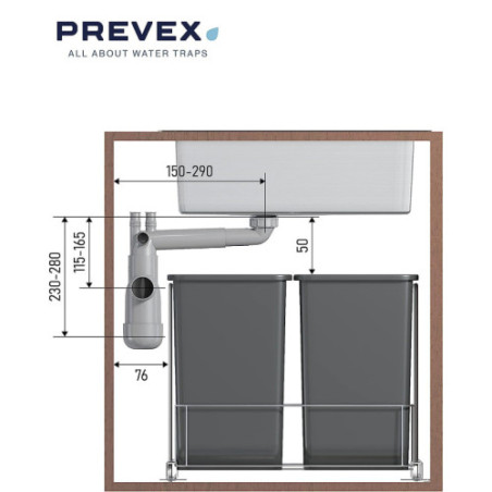 PREVEX Flexloc Siphon, platzsparend, universal, komplett für Küchenspülen/Spülbecken | aus recyceltem Kunststoff
