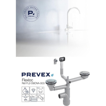 PREVEX Flexloc Siphon, platzsparend, universal, komplett für Küchenspülen/Spülbecken | aus recyceltem Kunststoff