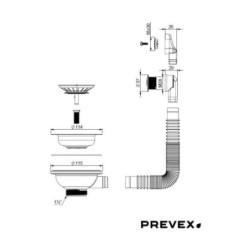 PREVEX Mattschwarzes Korbventil mit Siebkorb und Ablaufgarnitur/Siphon ablaufventil – für Siphons von Küchenspülen mit 1 ½ - WK2-D9C-010 - 2