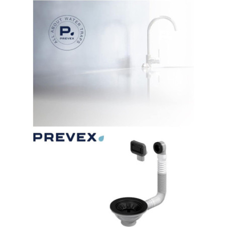 PREVEX Mattschwarzes Korbventil mit Siebkorb und Ablaufgarnitur/Siphon ablaufventil – für Siphons von Küchenspülen mit 1 ½