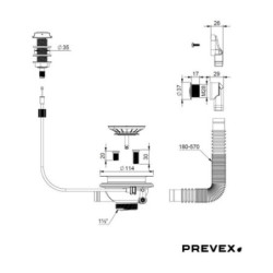 PREVEX Universal-Korbventil mit Ablauffernbedienung / Drehbetätigung, Siphon ablaufventil mit Siebkorb und Überlauf für Sipho - WK2-R9C-006 - 3