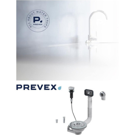 PREVEX Universal-Korbventil mit Ablauffernbedienung / Drehbetätigung, Siphon ablaufventil mit Siebkorb und Überlauf für Sipho