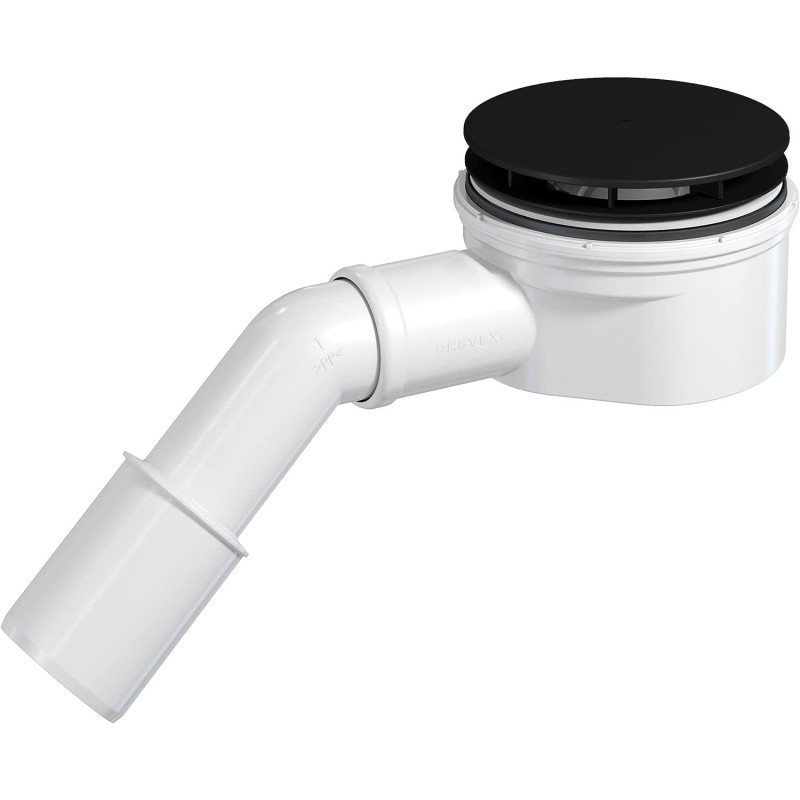 PREVEX Showerloc flacher Ablaufgarnitur mit Siphon, mattschwarzer Abdeckung für Duschkabinen und Duschwannen mit von oben zugä - SSL-D9L-004 - cover