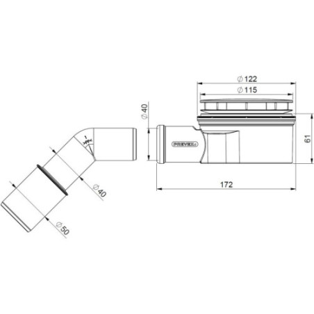 PREVEX Showerloc flacher Ablaufgarnitur mit Siphon, mattschwarzer Abdeckung für Duschkabinen und Duschwannen mit von oben zugä