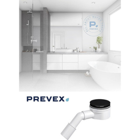 PREVEX Showerloc flacher Ablaufgarnitur mit Siphon, mattschwarzer Abdeckung für Duschkabinen und Duschwannen mit von oben zugä