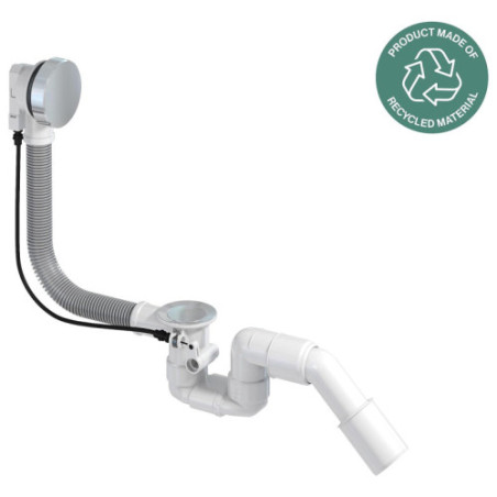 PREVEX Bathloc Ab- und Überlaufgarnitur, Ablaufventil mit Stopfen und Seilzugbedienung für das Bad, flexibler Überlauf und 40