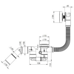 Bathloc Ab- und Überlaufgarnitur mit Stopfen Seilzugbedienung flexibler Überlauf recycelter Kunststoff Edelstahl 40/50mm Rohr - BBL-R5R45-001 - 5