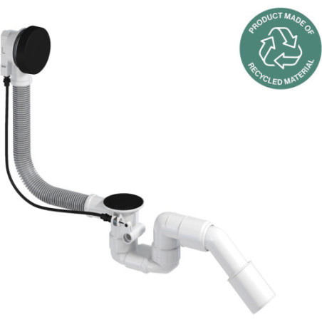 Bathloc Ab- und Überlaufgarnitur, Ablaufventil mit Stopfen und Seilzugbedienung für das Bad, flexibler Überlauf und 40/50 mm 