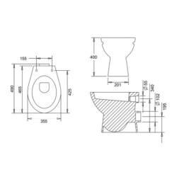 Stand WC Taharet/Bidet/Hygienedusche Abgang Waagerecht Wand + Softclose Deckel - BV-SW5001-T+BV-D0400 - 7