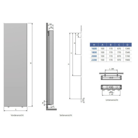 Vertikal Heizkörper Design Plan Wand Mittlenaschluss T22 2000 x 600 (HxB)-2263W