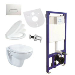 Belvit Wand Hänge WC Weiß Vorwandelement Betätigungsplatte Softclose Deckel Set - BV-EW4001Komplett - 0