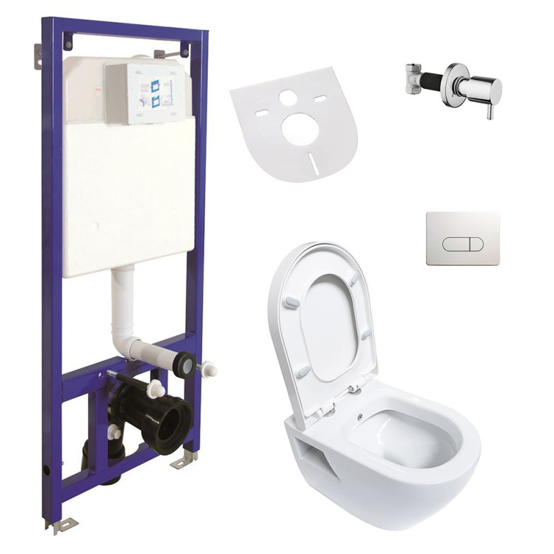 Hänge Dusch WC Taharet Bidet Toilette Vorwandelement Spülkasten + Ventil + AC90L - B-AL5508Komplett - cover