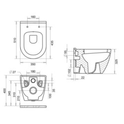 Hänge Dusch WC Taharet Bidet Toilette Vorwandelement Spülkasten + Ventil + AC90L - B-AL5508Komplett - 7