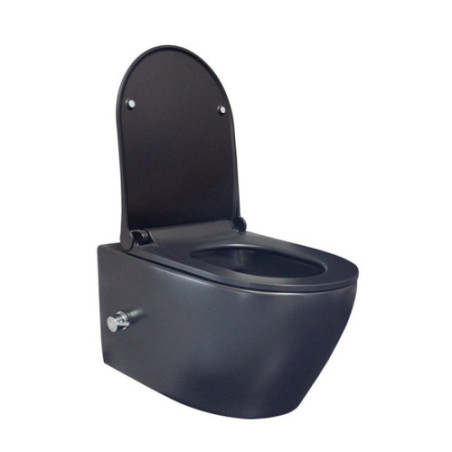 Geberit Spülrandloses Hänge-WC mit Armatur, Deckel, Vorwandelement und Betätigungsplatte Schwarz Matt