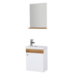 Waschplatz Eiche Waschbecken Schrank + Spiegel WC Gäste Toilette Badmöbel klein - EM0045.BL+EM1045.BL+TP025 - 1