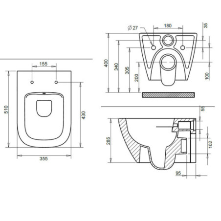 Belvit Komplettset Design Hänge WC + Softclose Deckel + Vorwandelement