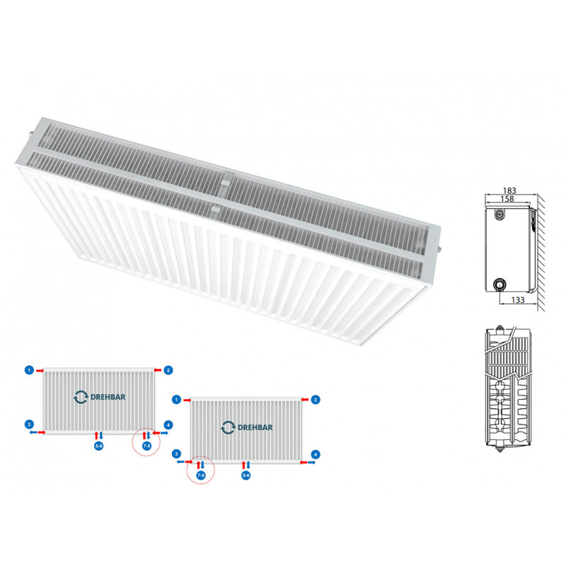 Belrad Type 33 Universal radiator valve radiator Condition with 8 connections T33 600 x 1800 (HXB) -4300W - M336001800 - cover
