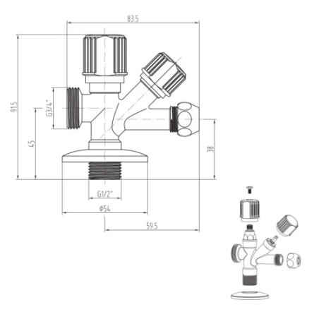 Eckventil Kombiventil Geräteanschlussventil 1/2" x 3/4" x 10mm