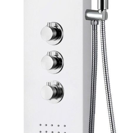 Aloni shower panel with hand shower and thermostat white