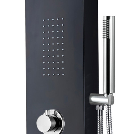 Aloni shower panel with hand shower and thermostat black