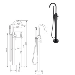 Aloni stand faucet for freestanding bathtubs Bathtub faucet black matt - CR6057-2MB - 5