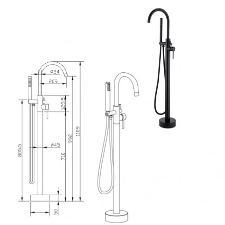 Aloni stand faucet for freestanding bathtubs Bathtub faucet black matt