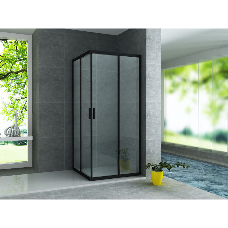 Aloni shower cubicle corner entry frame black matt (BXBxH) 800 x 800 x 1900 mm - CR-B8080 - cover