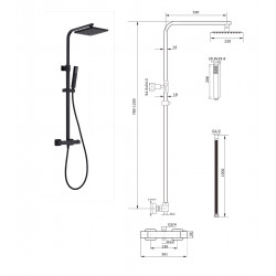 Thermostat shower set with head shower hand shower square black - OPT2B - 3
