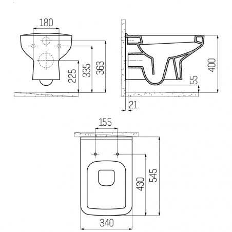 Creavit Design Hanging Toilet with Taharet Bidet Shower WC Function White