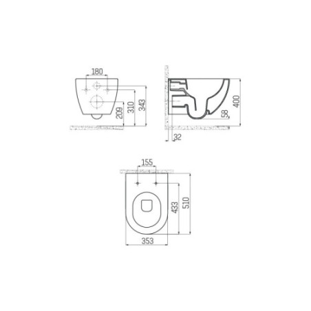 Creavit Design RimOff Hänge WC Weiß mit Taharet/Bidet/Dusch-WC Funktion und integrierter Warm- /Kaltwasserarmatur