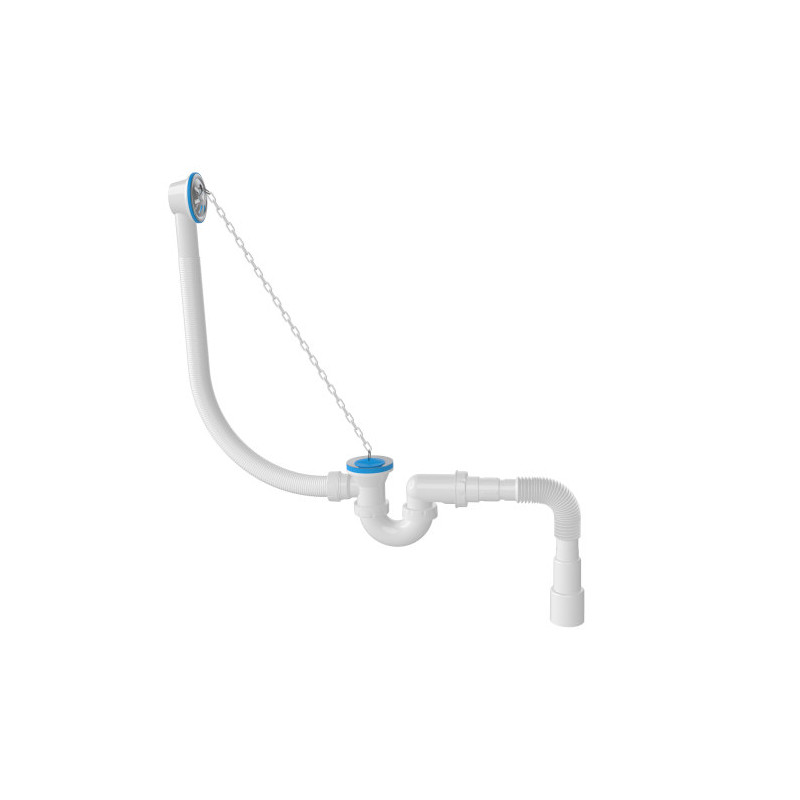 Aloni Flexibler Siphon für Badewanne Badewannensiphon mit Überlaufgarnitur Ø 50 mm