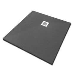 Veroni shower tray made of composite stone with slate pattern flat (TXBxH) 90 x 90 x 3 cm black - SL99Z - 1