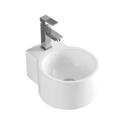 Aloni Design Handwaschbecken Waschtisch Rund Weiß mit Hahnloch 35 x 28 x 16 cm - ES-410 - 0