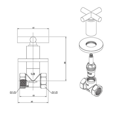 Design Absperrventil Taharet / Bidet WC Unterputz Wandarmatur 1/2 Zoll