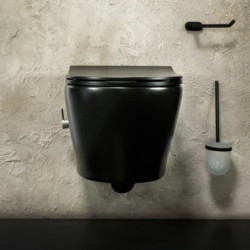 Spülrandloses Hänge Wand WC mit Taharet Armatur Softclose Deckel schwarz matt - AL66700+AL0611 - 1