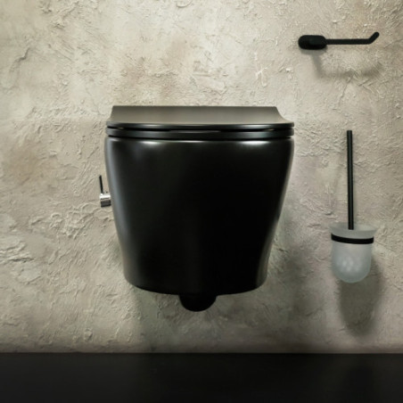 Spülrandloses Hänge Wand WC mit Taharet Armatur Softclose Deckel schwarz matt