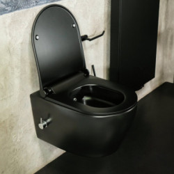 Spülrandloses Hänge Wand WC mit Taharet Armatur Softclose Deckel schwarz matt - AL66700+AL0611 - 4
