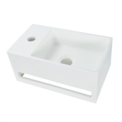 Solid Surface Waschbecken + Handtuchhalterung Hahnloch Links 36x20x16cm - 425SL - 0