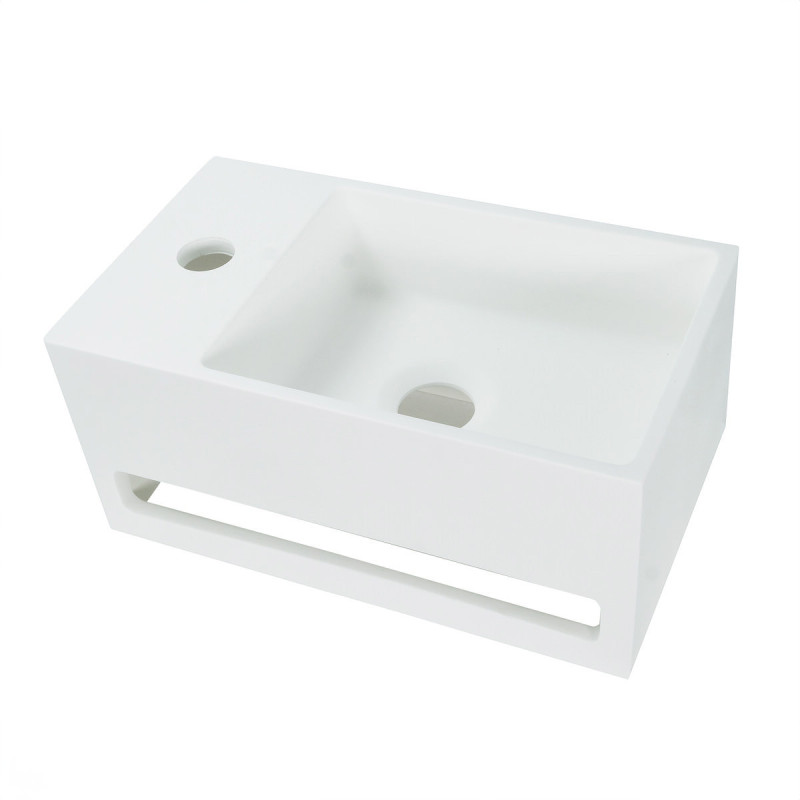 Solid Surface Waschbecken + Handtuchhalterung Hahnloch Links 36x20x16cm - 425SL - cover