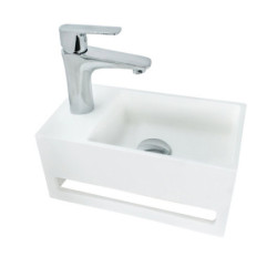 Solid Surface Waschbecken + Handtuchhalterung Hahnloch Links 36x20x16cm - 425SL - 1